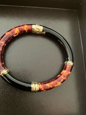 Vintage Designer Gold Vermeil 925 Sterling Tortoise Black Enamel Bracelet